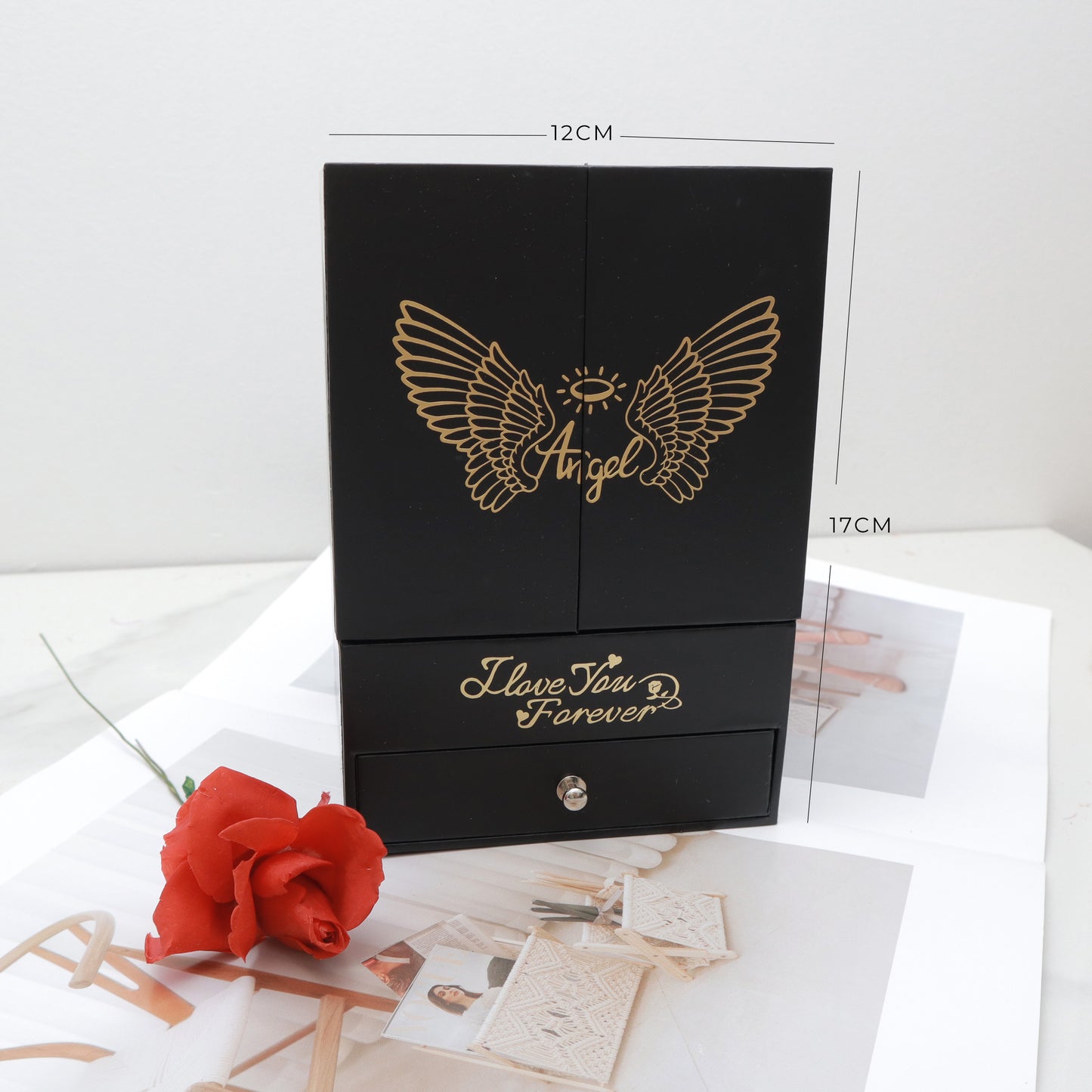 Preserved Real Rose Angel Jewellery Box