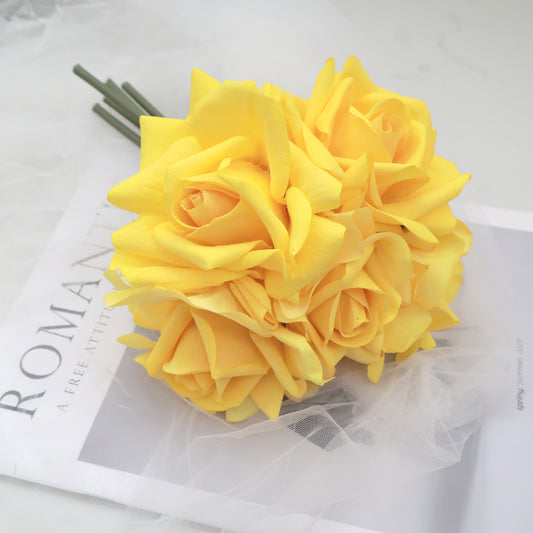 Artificial Real Touch Rose Bundle Yellow 5 Stems