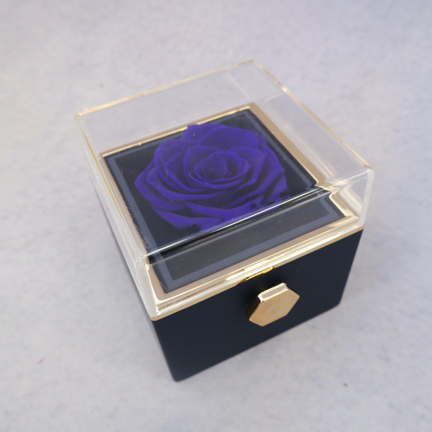 Preserved Real Rose Rotating Surprise Jewellery Box Blue